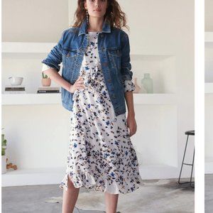 TREASURE & BOND White Floral Printed Midi Dress in Medium